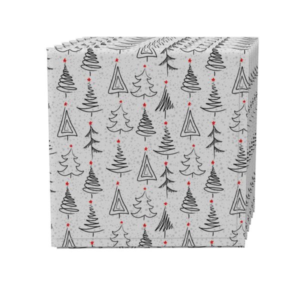 Napkin Set of 4, 100% Cotton, 20x20 , Christmas Tree Doodles