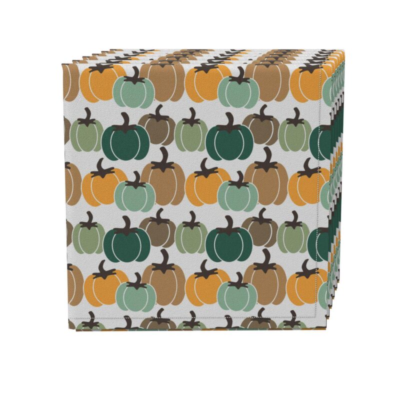 Napkin Set of 4, 100% Cotton, 20x20 , Colorful Pumpkins Stripe