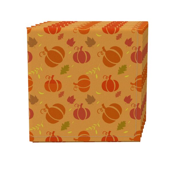 Napkin Set of 4, 100% Cotton, 20x20 , Orange Stenciled Pumpkins