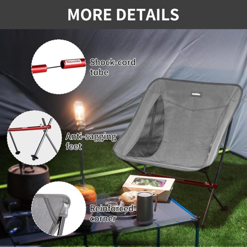 Naturehike YL05 Camping Chair, All Aluminum Frame Ultralight Camp Chair With Storage Bag For Picnic - Image 4