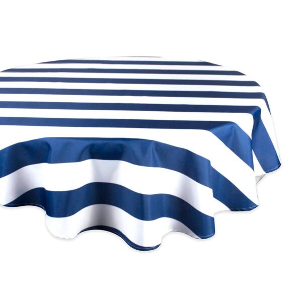 Nautical Blue Cabana Striped Outdoor Round Tablecloth 60