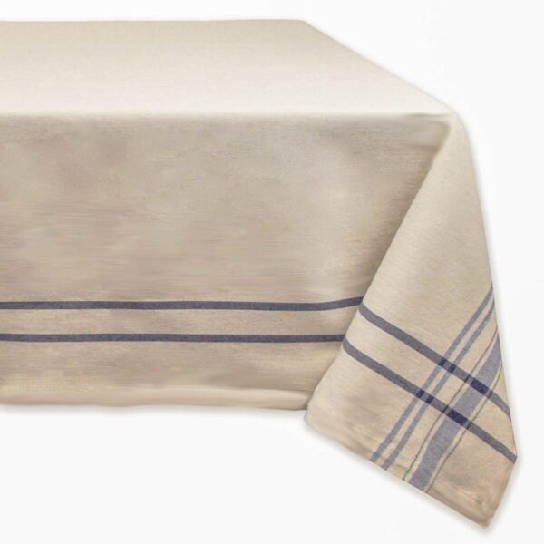 Nautical Blue and Ivory French Striped Pattern Rectangular Tablecloth 60  x 84