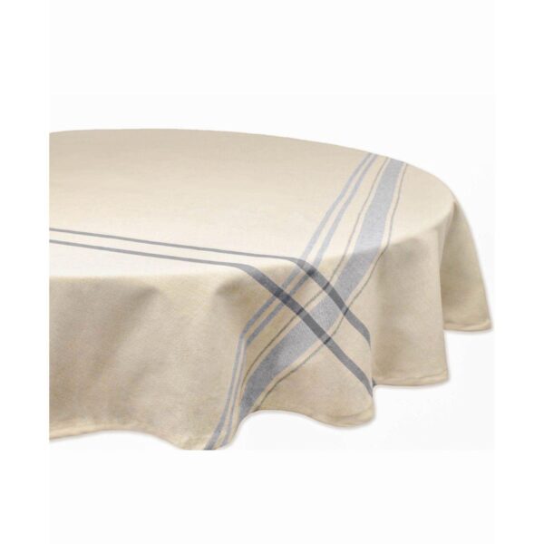 Nautical Blue and White French Stripe Round Tablecloth 70