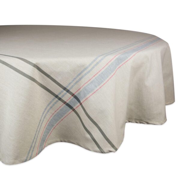 Neutral Taupe and Gray French Striped Pattern Round Tablecloth 70