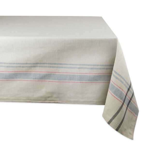 Neutral Taupe and Gray French Striped Pattern Rectangular Tablecloth 60  x 84