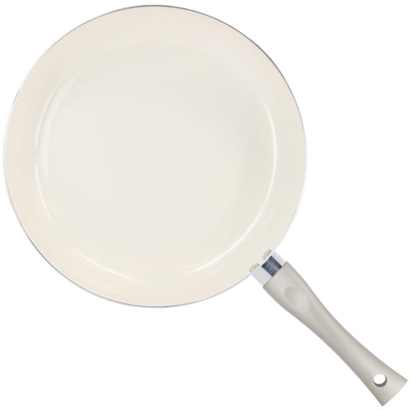 Newcrest 12 Inch Ceramic Nonstick Round Aluminum Frying Pan in Taupe With Soft Grip Handle - Image 2