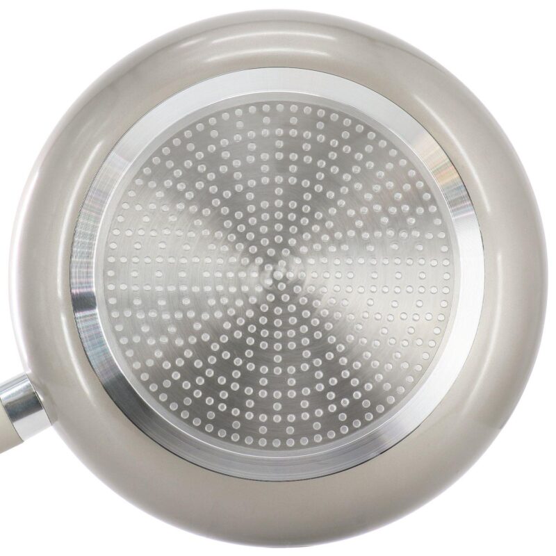 Newcrest 12 Inch Ceramic Nonstick Round Aluminum Frying Pan in Taupe With Soft Grip Handle - Image 3