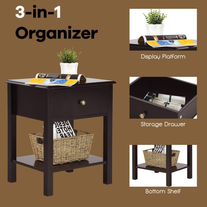 Nightstand End Table with Drawer and Shelf - Image 4