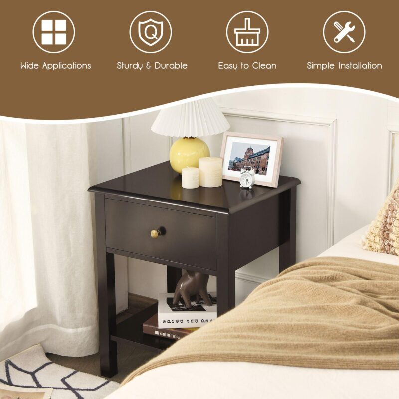 Nightstand End Table with Drawer and Shelf - Image 5