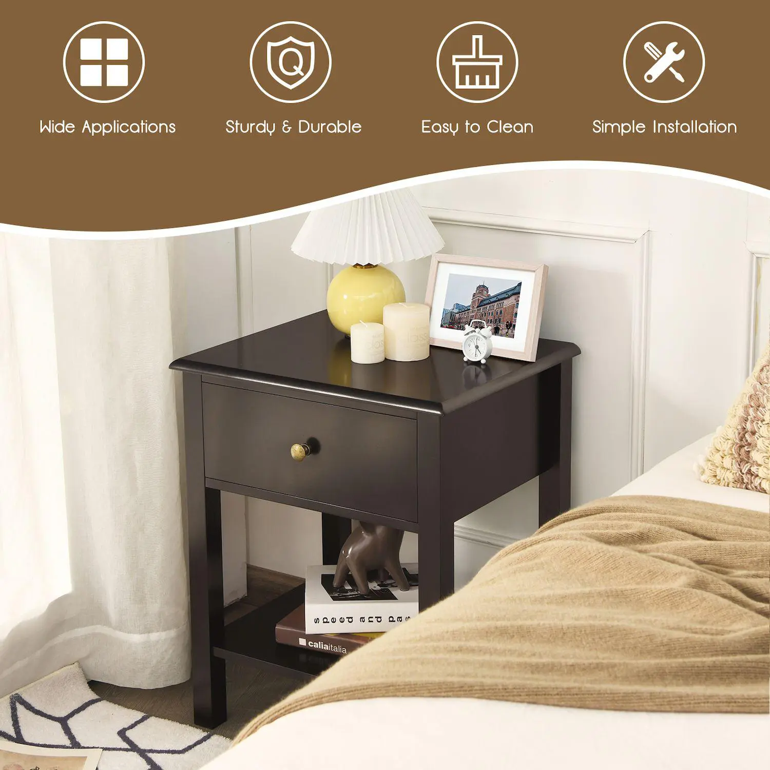 Nightstand End Table with Drawer and Shelf 5 Nightstand End Table with Drawer and Shelf - Image 5