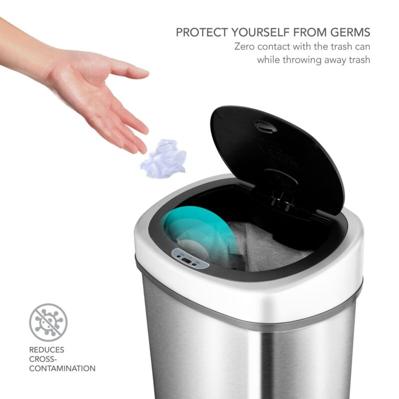 Nine Stars 11.1 Gal / 42L Motion Sensor Oval Trash Can, Fingerprint-Resistant Stainless Steel - Image 5