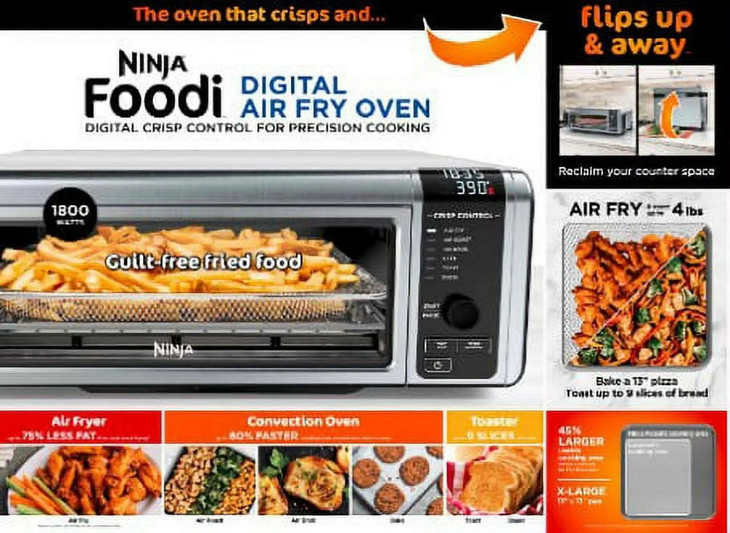 Ninja Foodi 6-in-1 Digital Air Fry, Large Toaster Oven, Flip-Away, SP080 8 Ninja Foodi 6-in-1 Digital Air Fry, Large Toaster Oven, Flip-Away, SP080 - Image 8