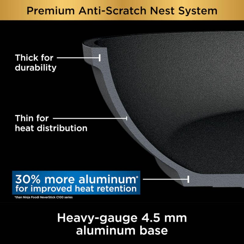 Ninja NeverStick Premium Anti-Scratch Nest System, 5-Quart Saut Pan with Glass Lid C50150 - Image 8