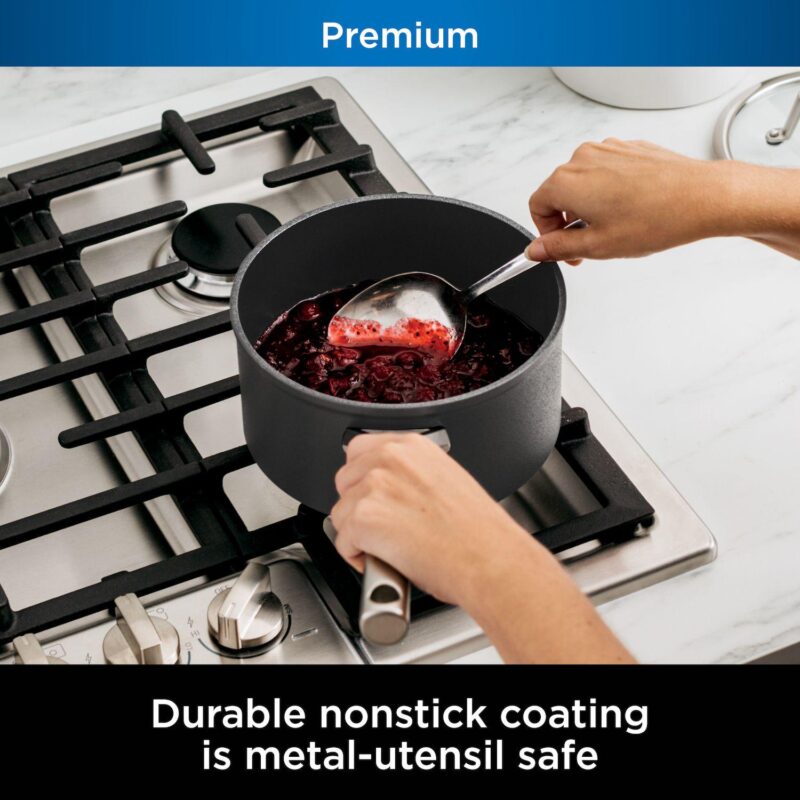 Ninja NeverStick Premium Hard-Anodized 3.5-Quart Saucepan with Glass Lid - Image 2