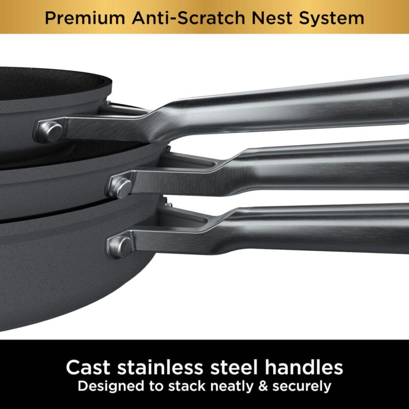 Ninja NeverStick Premium Anti-Scratch Nest System, 5-Quart Saut Pan with Glass Lid C50150 - Image 7