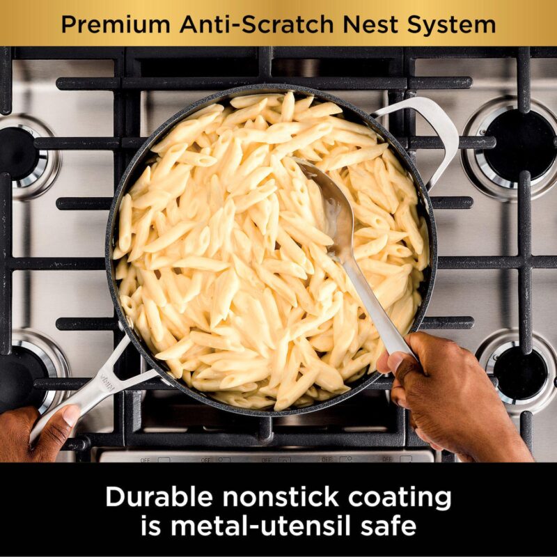 Ninja NeverStick Premium Anti-Scratch Nest System, 5-Quart Saut Pan with Glass Lid C50150 - Image 3