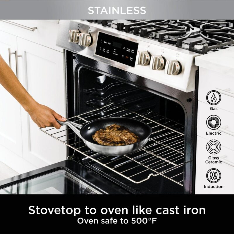Ninja Neverstick Essential Stainless Steel 11-Piece Cookware Set, C79800 - Image 6