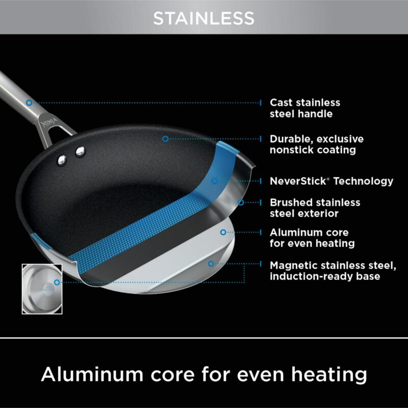 Ninja Neverstick Essential Stainless Steel 11-Piece Cookware Set, C79800 - Image 7