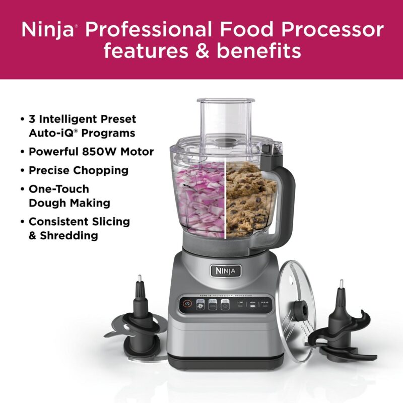 Ninja Professional Food Processor, 850 Watts, 9-Cup Capacity, Auto-iQ Preset Programs, Silver - Image 5
