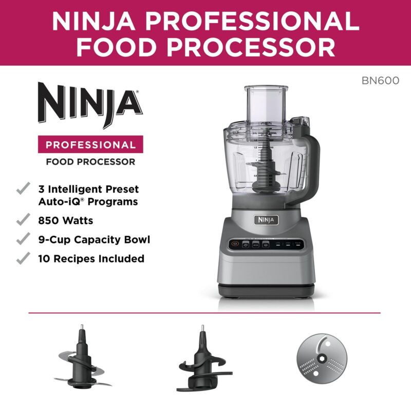 Ninja Professional Food Processor, 850 Watts, 9-Cup Capacity, Auto-iQ Preset Programs, Silver - Image 4