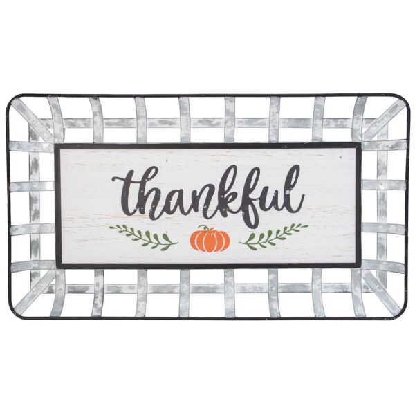 Northlight Silver and White Pumpkin  Thankful  Rectangular Fall Serving Tray Sign