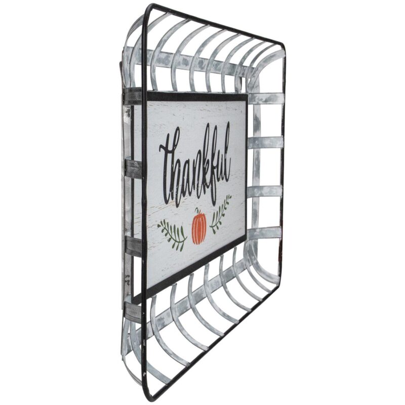 Northlight Silver and White Pumpkin  Thankful  Rectangular Fall Serving Tray Sign - Image 3