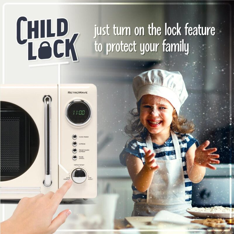 Nostalgia Retro Microwave for Countertop 0.7 cu ft Vintage Microwave, Ivory - Image 4