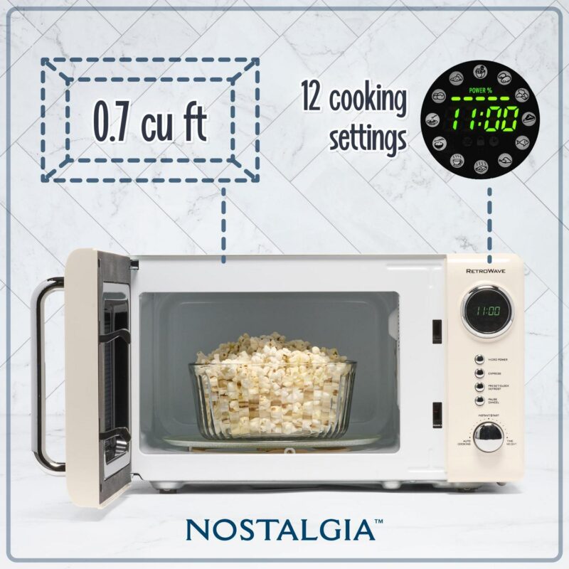 Nostalgia Retro Microwave for Countertop 0.7 cu ft Vintage Microwave, Ivory - Image 2