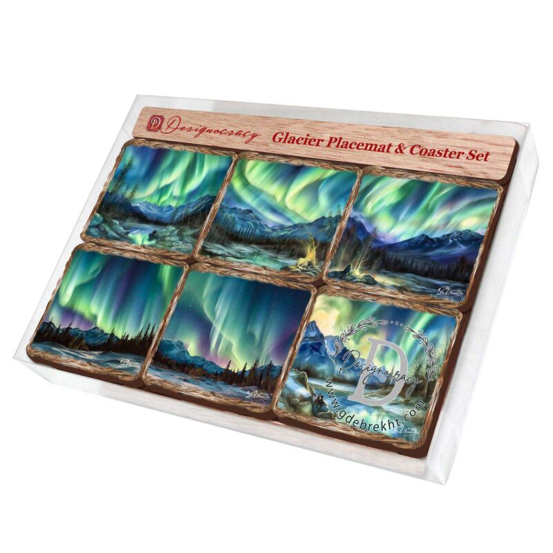 Nothern Lights Wooden Cork Placemat And Coasters Gift Set Of 7 - Image 5