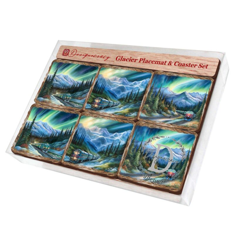 Nothern Lights Wooden Cork Placemat And Coasters Gift Set Of 7 - Image 5