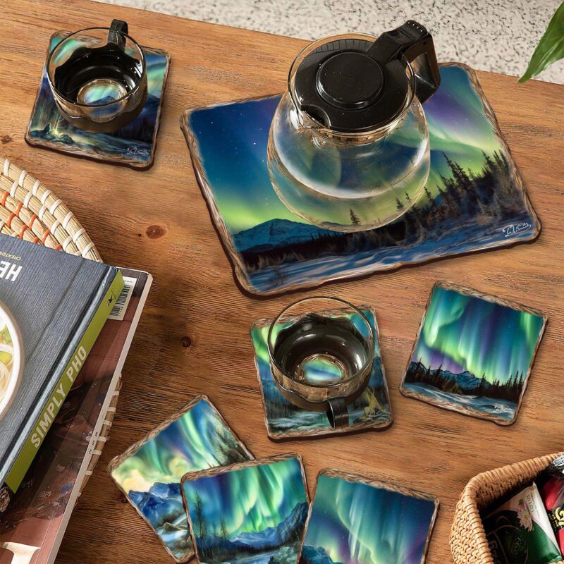Nothern Lights Wooden Cork Placemat And Coasters Gift Set Of 7 - Image 2