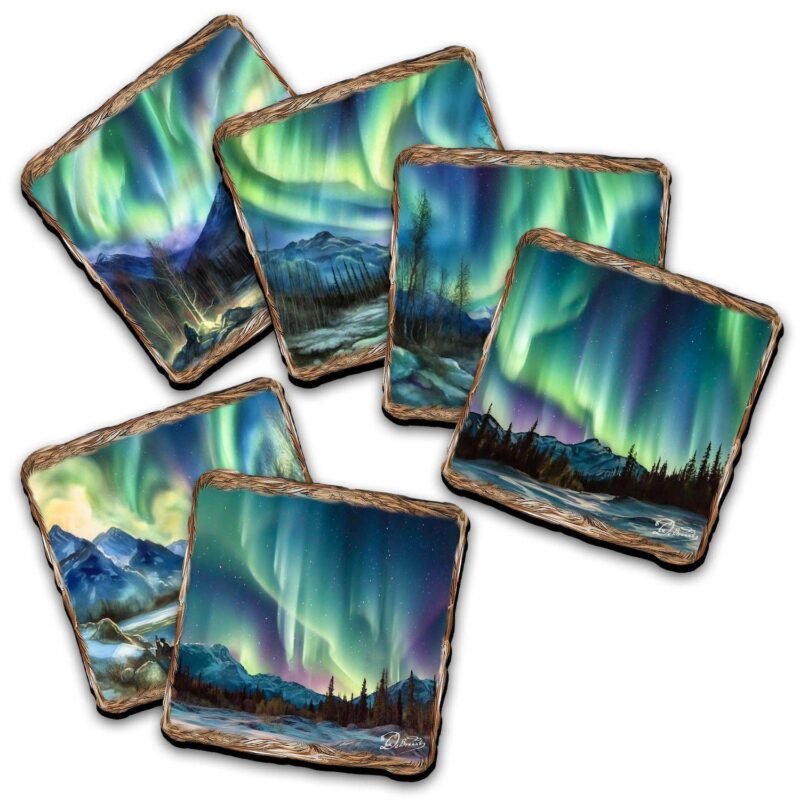 Nothern Lights Wooden Cork Placemat And Coasters Gift Set Of 7 - Image 4