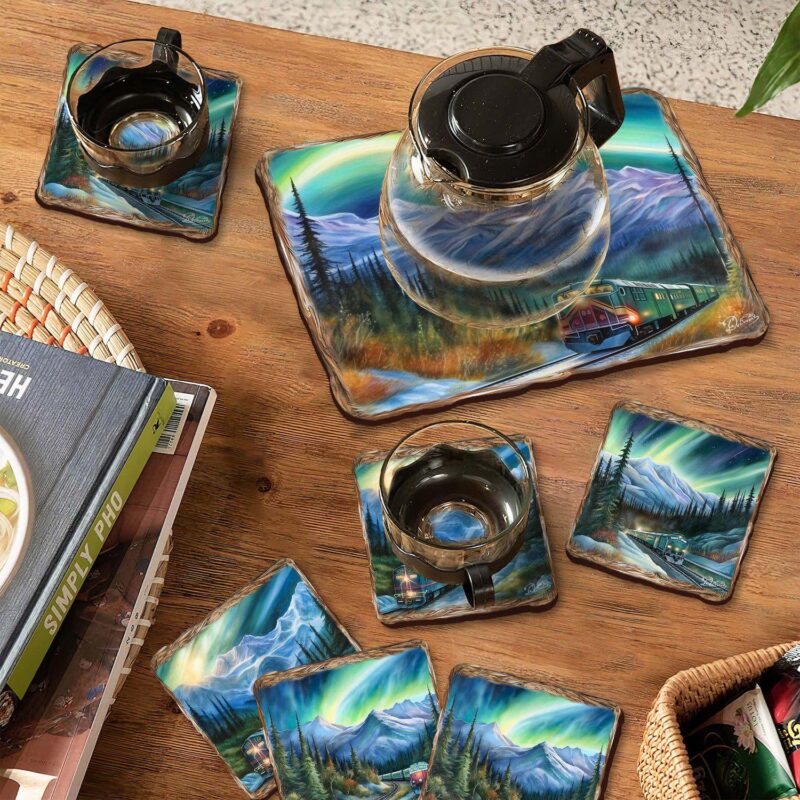Nothern Lights Wooden Cork Placemat And Coasters Gift Set Of 7 - Image 2