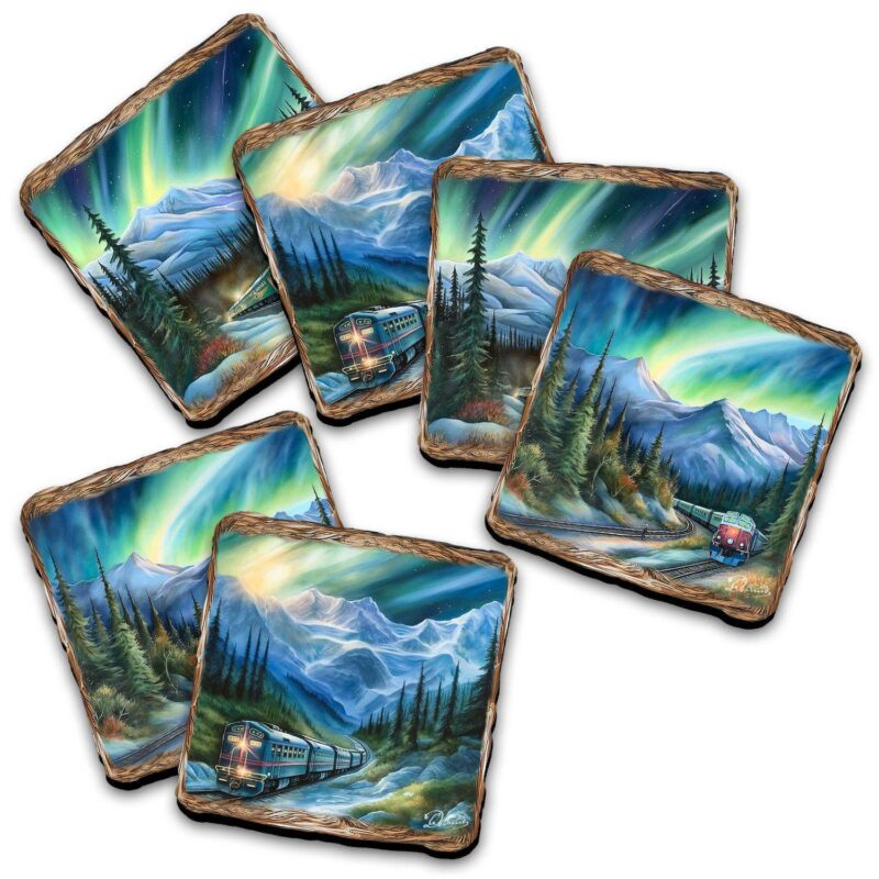 Nothern Lights Wooden Cork Placemat And Coasters Gift Set Of 7 - Image 4