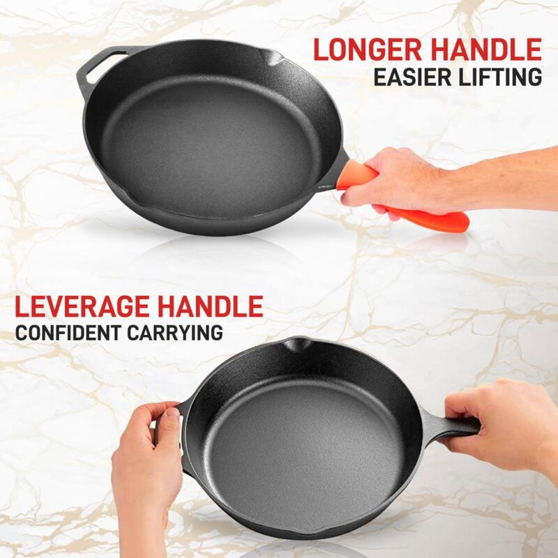 NutriChef 10  Pre Seasoned Nonstick Cast Iron Frying Pan with Lid and Handle Cover - Image 4