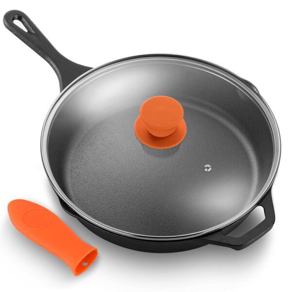 NutriChef 10  Pre Seasoned Nonstick Cast Iron Frying Pan with Lid and Handle Cover