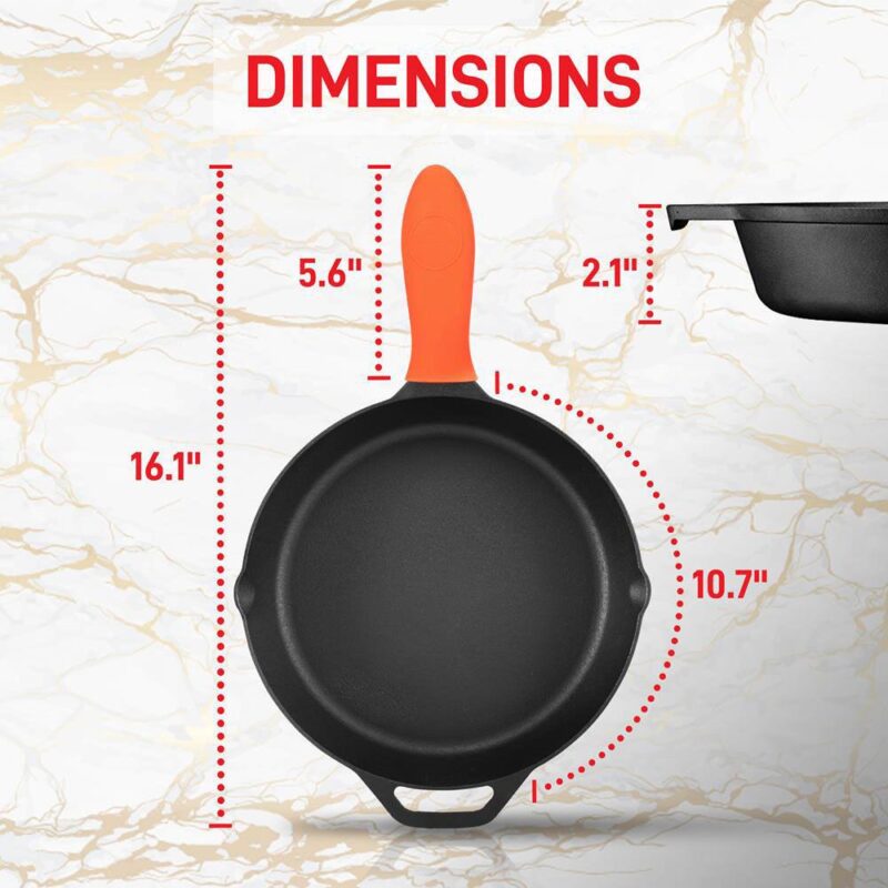 NutriChef 10  Pre Seasoned Nonstick Cast Iron Frying Pan with Lid and Handle Cover - Image 2