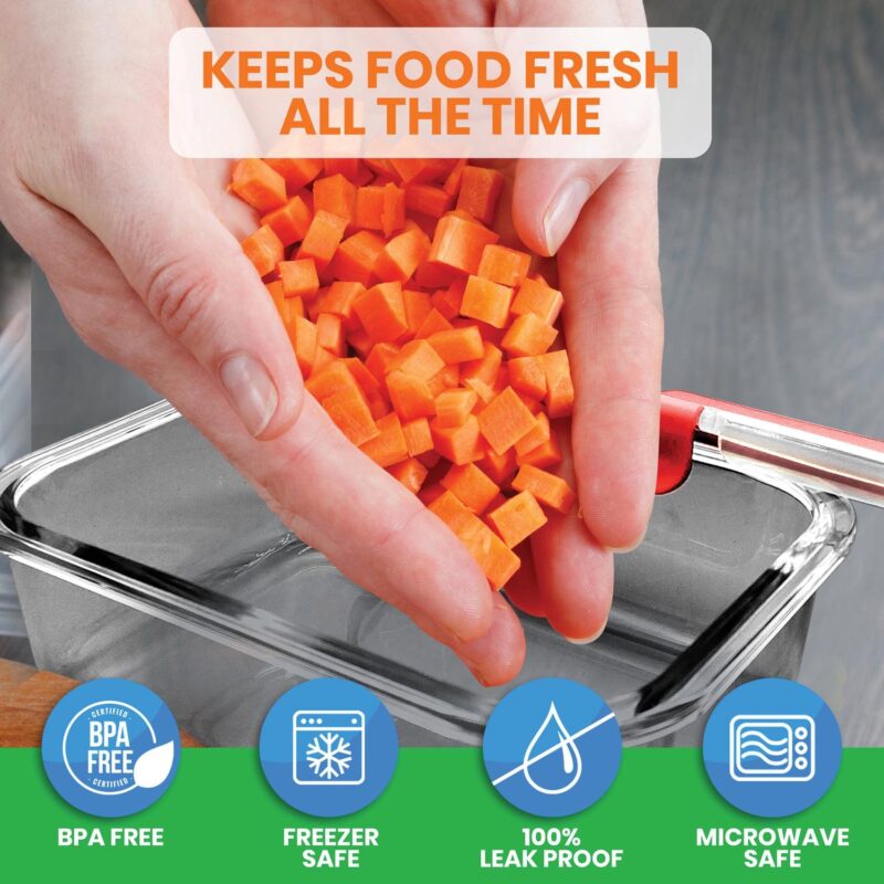 NutriChef 24-Piece Glass Food Storage Set with Locking Hinge Red Lids - Superior Quality - Image 5