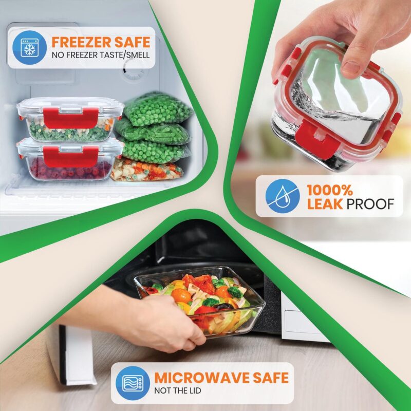 NutriChef 24-Piece Glass Food Storage Set with Locking Hinge Red Lids - Superior Quality - Image 9