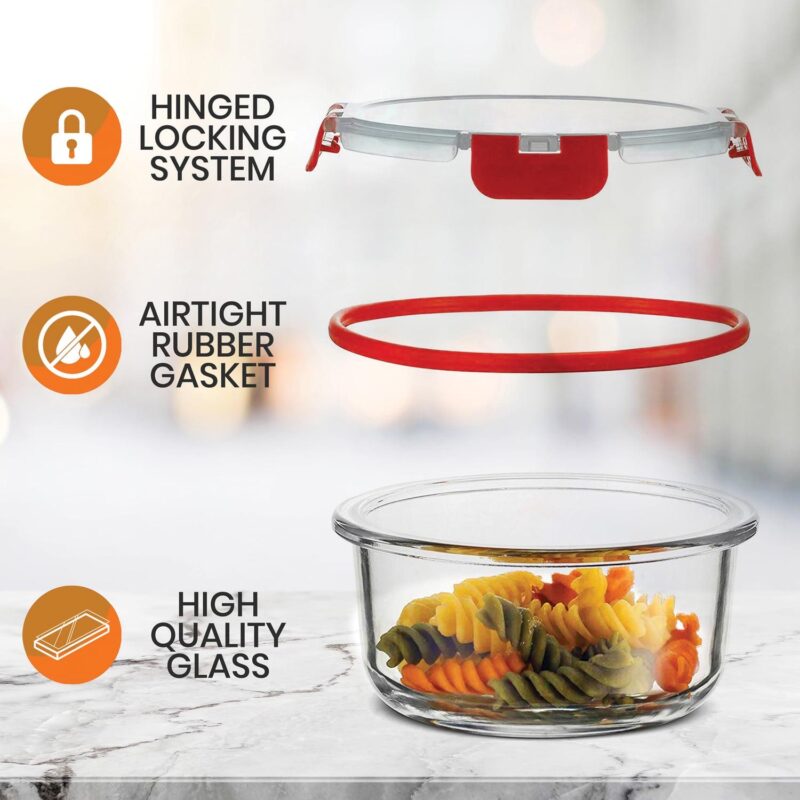 NutriChef 24-Piece Glass Food Storage Set with Locking Hinge Red Lids - Superior Quality - Image 6