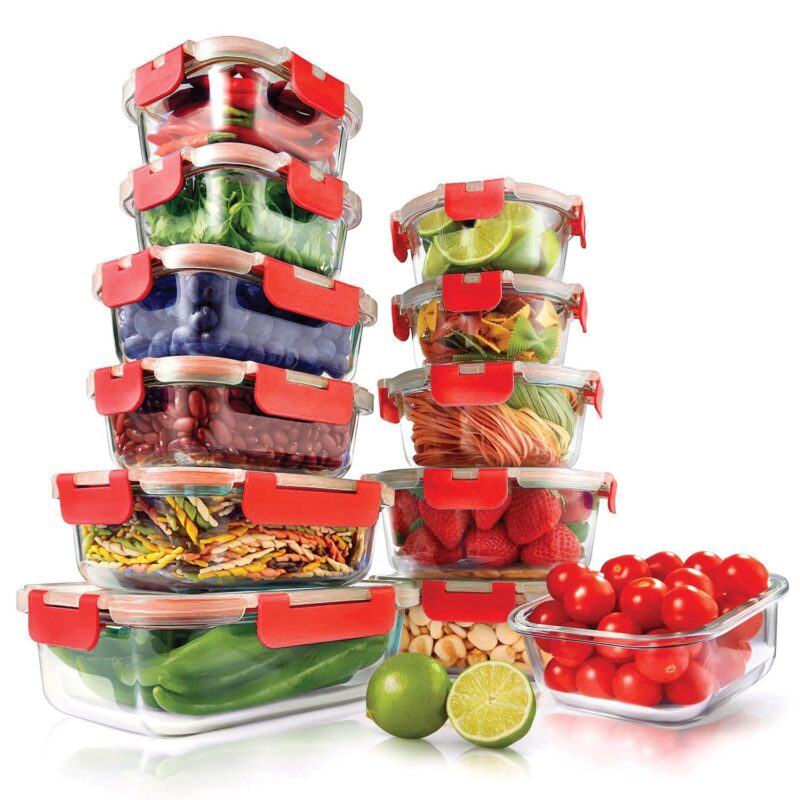NutriChef 24-Piece Glass Food Storage Set with Locking Hinge Red Lids - Superior Quality - Image 7
