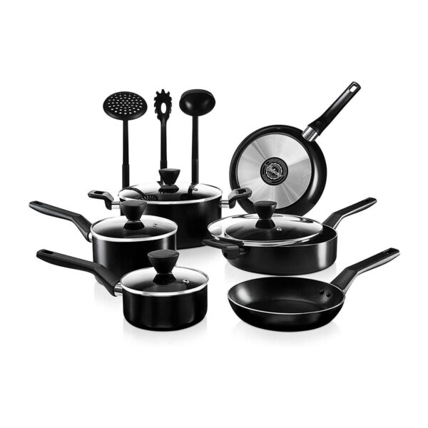 NutriChef Nonstick Cooking Kitchen Cookware Pots and Pan, 13 Piece Set, Black