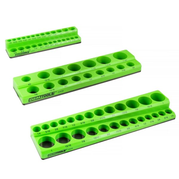 OEMTOOLS 22485 3 Piece Magnetic Socket Organizers, Socket Organizers for Toolboxes, Socket Organizer, Magnetic Socket Holder, Green Tool Box Organizer