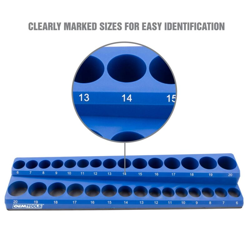 OEMTOOLS 22486 3 Piece Metric Magnetic Socket Tray Set, Magnetic Socket Organizer Holds Up to 75 Sockets in 1/4 , 3/8 , and 1/2  Sizes, Blue Magnetic Socket Holders - Image 5