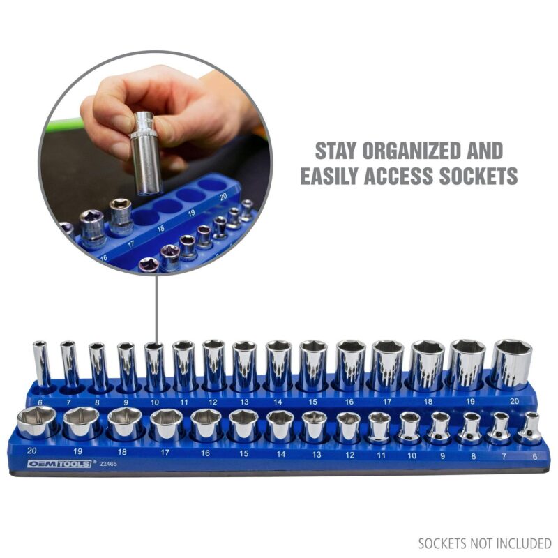 OEMTOOLS 22486 3 Piece Metric Magnetic Socket Tray Set, Magnetic Socket Organizer Holds Up to 75 Sockets in 1/4 , 3/8 , and 1/2  Sizes, Blue Magnetic Socket Holders - Image 3