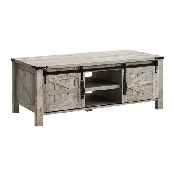 OKD Farmhouse 48 Inch Coffee Table with Sliding Barn Doors