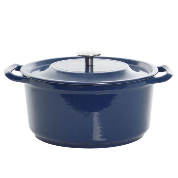 Oak Park 5 Quart Enameled Cast Iron Casserole with Lid and Glass Steamer in Blue