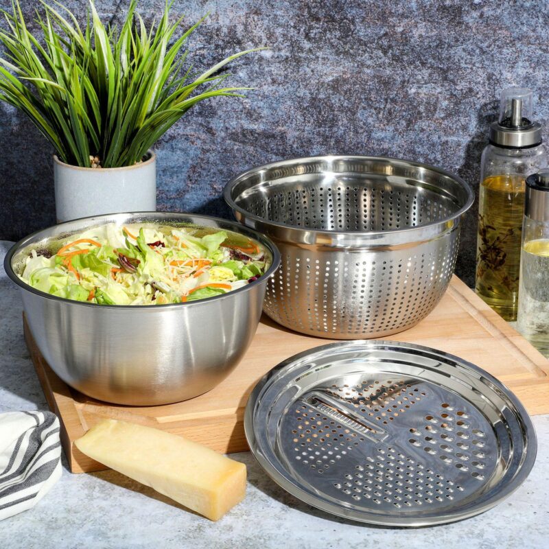 Oster 3 Piece Stainless Steel Multifunction Prep Bowl Set - Image 5