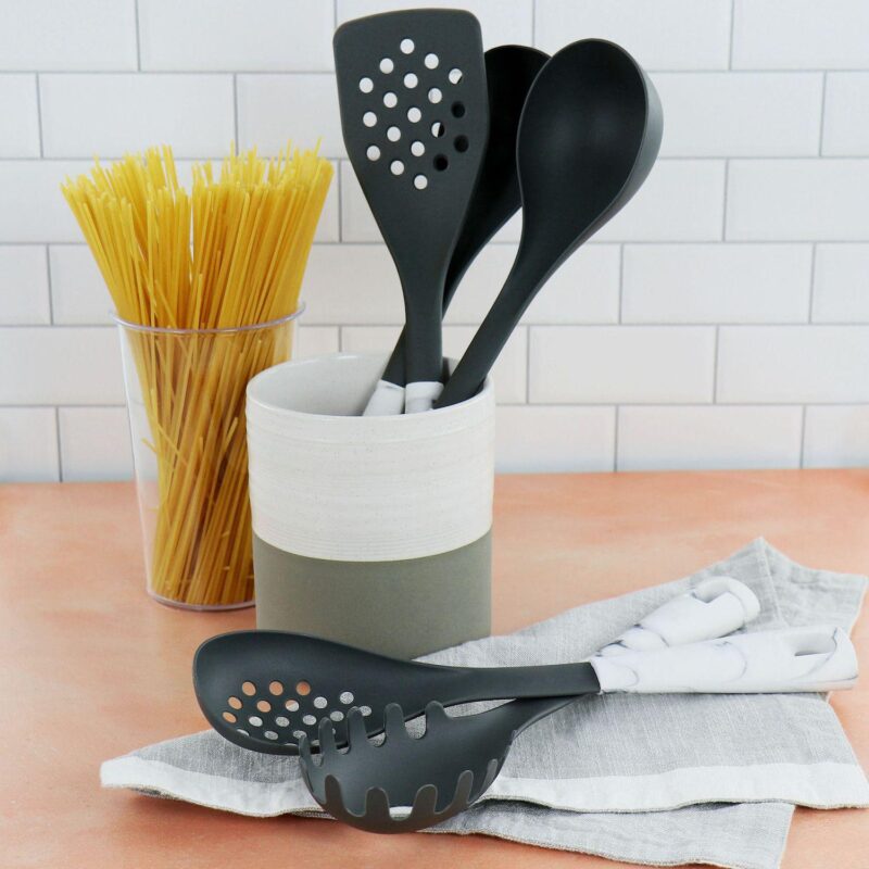Oster 5 Piece Nylon Kitchen Tool Set in White Marble - Image 5