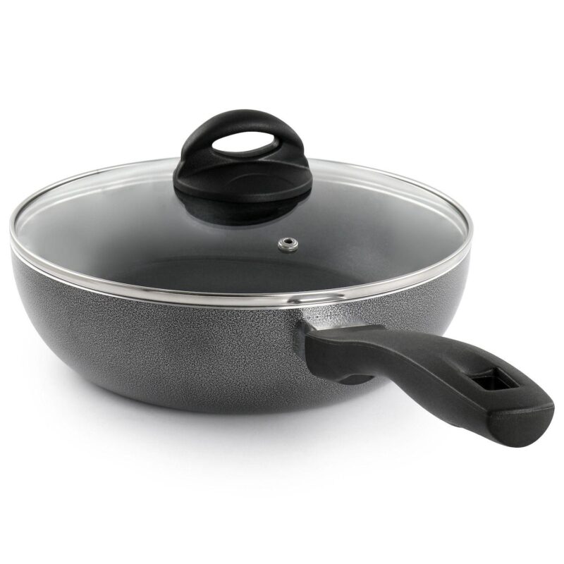 Oster Clairborne 9.5 Inch Non Stick Aluminum Wok with Lid in Granite Grey - Image 4